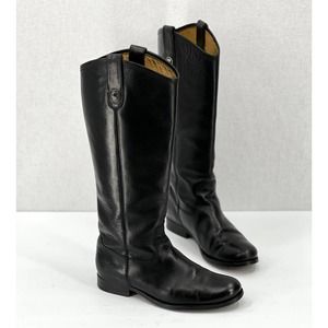 FRYE Melissa Button Boot Shoes Womens 6 Black Knee High Pull On Leather *FLAWED